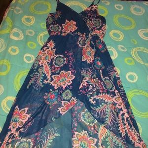 Like New IZ Byer Ink Blue Floral Hi-Low Dress L